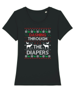 Dashing Through The Diapers Ugly Sweater Tricou mânecă scurtă guler larg fitted Damă Expresser