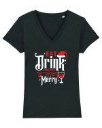 Eat, Drink and Be Merry (versiune 1) alb Tricou mânecă scurtă guler V Damă Evoker