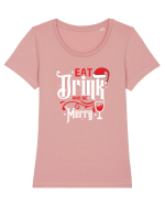 Eat, Drink and Be Merry (versiune 1) alb Tricou mânecă scurtă guler larg fitted Damă Expresser