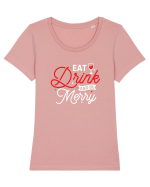 Eat, Drink and Be Merry (versiune 2) alb Tricou mânecă scurtă guler larg fitted Damă Expresser