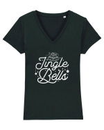 Jingle Bells (Crăciun) alb Tricou mânecă scurtă guler V Damă Evoker