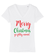 Craciun Fericit! Tricou mânecă scurtă guler V Damă Evoker