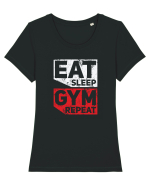 Eat sleep gym repeat Tricou mânecă scurtă guler larg fitted Damă Expresser