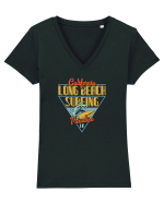 California Long Beach Surfing Paradise Tricou mânecă scurtă guler V Damă Evoker