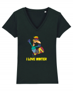 I Love Winter & Having Fun Snowboarding  Tricou mânecă scurtă guler V Damă Evoker