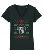 În stil ugly sweater - Leru-i ler Tricou mânecă scurtă guler V Damă Evoker