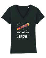 All I Need Is Snow! Snowboard Lover Tricou mânecă scurtă guler V Damă Evoker