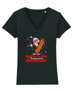 This Year Santa Claus Is Coming On The Snowboard Tricou mânecă scurtă guler V Damă Evoker