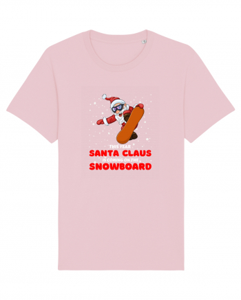 This Year Santa Claus Is Coming On The Snowboard Cotton Pink