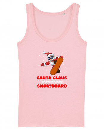 Santa Claus Is Coming On His Snowboard Cotton Pink