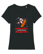 Santa Claus Is Coming On His Snowboard Tricou mânecă scurtă guler larg fitted Damă Expresser