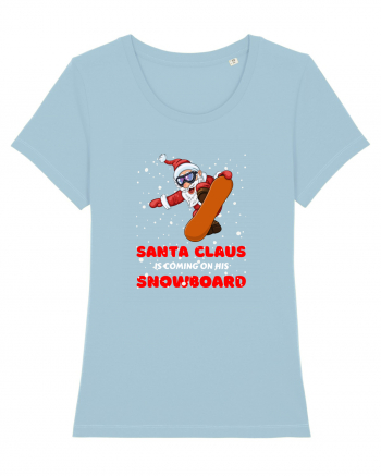 Santa Claus Is Coming On His Snowboard Sky Blue