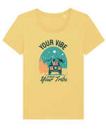 Your vibe attracts your tribe - culori deschise Tricou mânecă scurtă guler larg fitted Damă Expresser