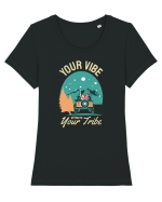 Your vibe attracts your tribe - culori inchise Tricou mânecă scurtă guler larg fitted Damă Expresser