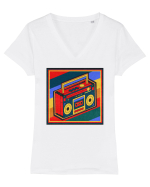 Retro Cassette Player Tricou mânecă scurtă guler V Damă Evoker