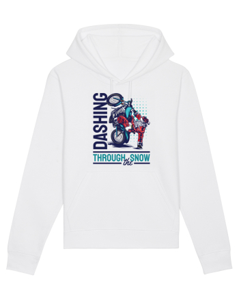 Dashing through the snow on motorcycle White