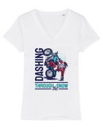 Dashing through the snow on motorcycle Tricou mânecă scurtă guler V Damă Evoker