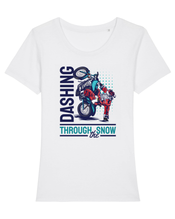 Dashing through the snow on motorcycle White