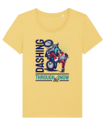 Dashing through the snow on motorcycle Tricou mânecă scurtă guler larg fitted Damă Expresser