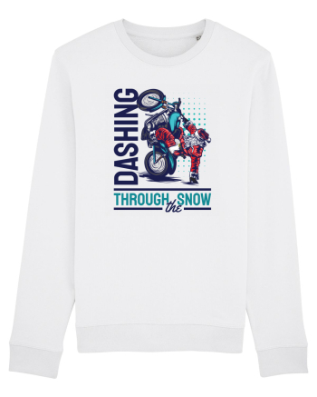 Dashing through the snow on motorcycle White