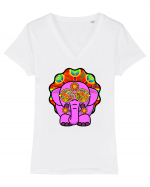 Trippy Pink Elephant  Tricou mânecă scurtă guler V Damă Evoker