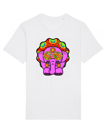 Trippy Pink Elephant  White