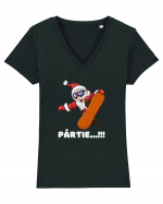 Pârtie... Vine Mosu! Snowboarding Tricou mânecă scurtă guler V Damă Evoker