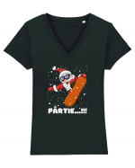 Pârtie... Vine Mosu! Snowboarding & Snow Tricou mânecă scurtă guler V Damă Evoker