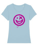 Smiling face Tricou mânecă scurtă guler larg fitted Damă Expresser