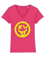 Smiling sick face Tricou mânecă scurtă guler V Damă Evoker
