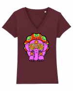 Psychedelic Elephant Tricou mânecă scurtă guler V Damă Evoker