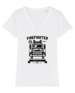 Firefighter Rescue Squad Black Tricou mânecă scurtă guler V Damă Evoker