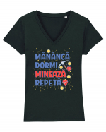 Mananca, dormi, mineaza, repeta Tricou mânecă scurtă guler V Damă Evoker