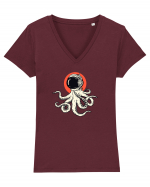 Space Octopus Tricou mânecă scurtă guler V Damă Evoker