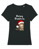 Merry Christmas...? Nu... Meowy Christmas!! Tricou mânecă scurtă guler larg fitted Damă Expresser