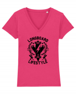 Longboard Lifestyle Black Tricou mânecă scurtă guler V Damă Evoker