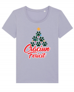 Crăciun fericit! -brad din labuțe  Tricou mânecă scurtă guler larg fitted Damă Expresser