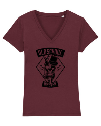 Old School Hipster Skull Black Burgundy