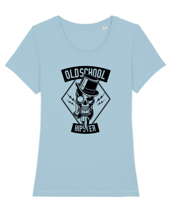 Old School Hipster Skull Black Sky Blue