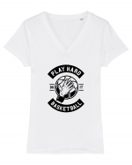 Play Hard Basketball Black Tricou mânecă scurtă guler V Damă Evoker