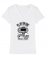 Play or Die Skeleton Black Tricou mânecă scurtă guler V Damă Evoker