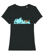 Lup urlând la luna Tricou mânecă scurtă guler larg fitted Damă Expresser