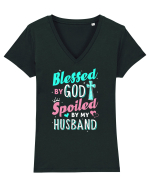 Blessed by God Spoiled by my husband Tricou mânecă scurtă guler V Damă Evoker