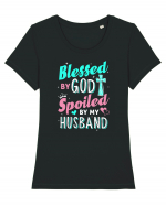 Blessed by God Spoiled by my husband Tricou mânecă scurtă guler larg fitted Damă Expresser