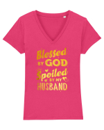 Blessed by God Spoiled by my Husband Tricou mânecă scurtă guler V Damă Evoker