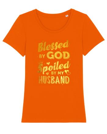 Blessed by God Spoiled by my Husband Bright Orange