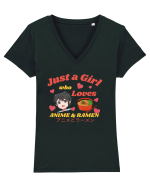 Just A Girl Who Loves Anime And Ramen Tricou mânecă scurtă guler V Damă Evoker