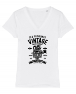 Vintage Movie Camera Black Tricou mânecă scurtă guler V Damă Evoker