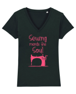 SEWING Tricou mânecă scurtă guler V Damă Evoker