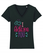 I Adore You Tricou mânecă scurtă guler V Damă Evoker